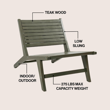 Leo Mid-Century Modern Wood Armless Outdoor Patio Chair